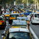 Taxi drivers block the Gran Via avenue in Barcelona